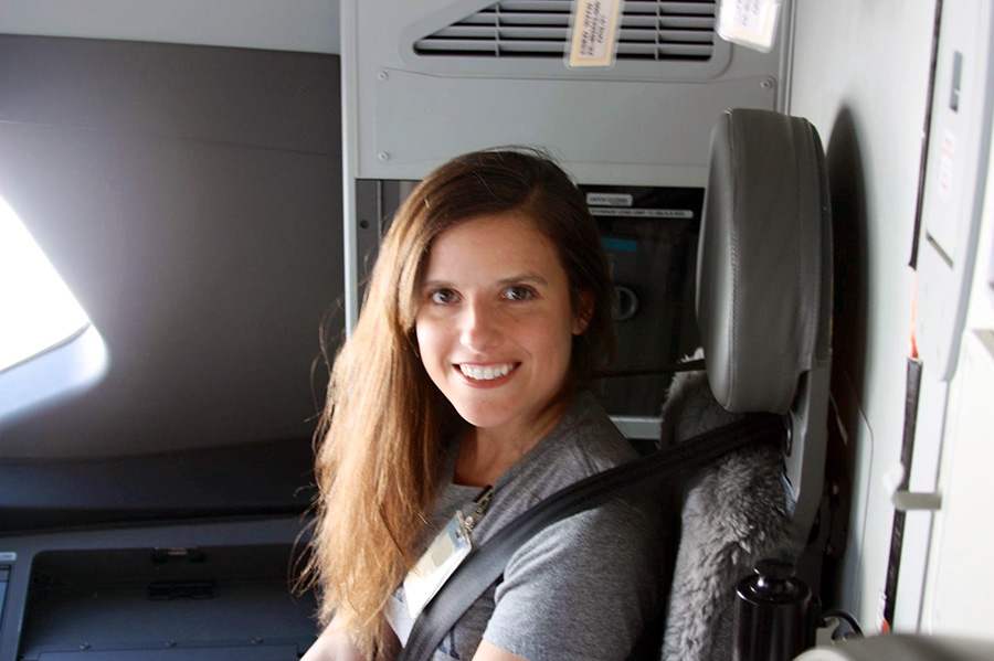 Stacie Sire on the flight deck of the 787 Dreamliner during a test flight in 2011.