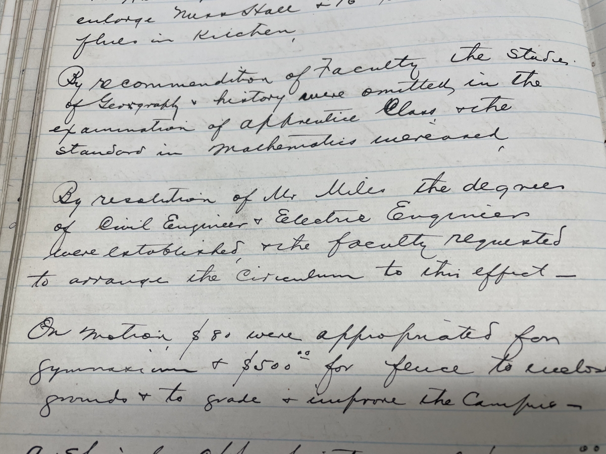 A photo of hand-written meeting minutes from 1898