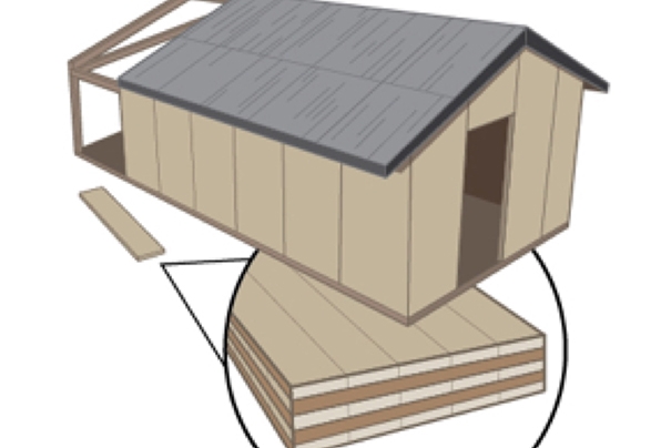 A drawing shows potential new temporary barracks for Army troops built with cross-laminated timber. Researchers Lauren Stewart and Russell Gentry have received funding from the U.S. Forest Service to create designs for the barracks. (Image Courtesy: Lauren Stewart)