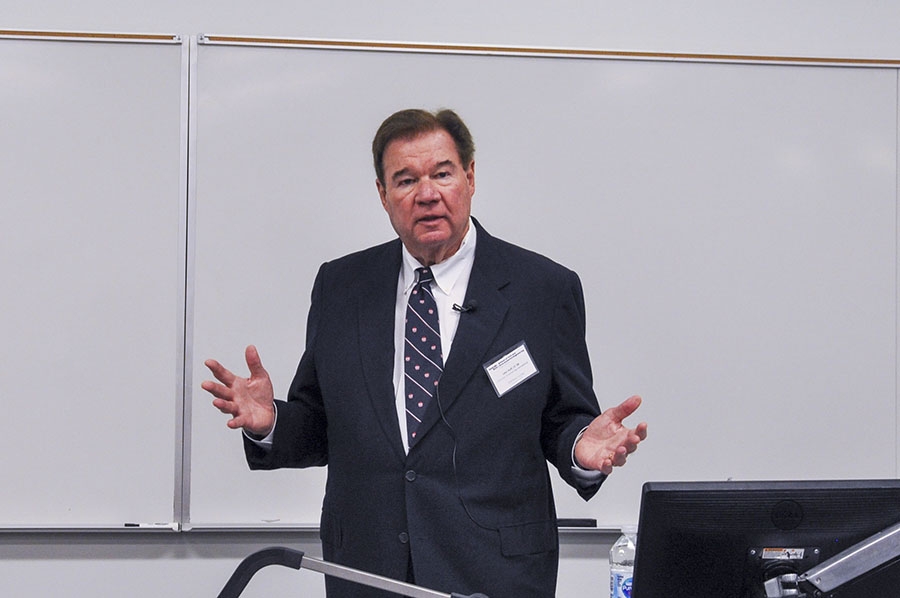 John Huff, CE 68, delivered the fall 2019 lecture in the Kenneth Hyatt Distinguished Alumni Leadership Speaker Series Oct. 3. (Photo: Amelia Neumeister)